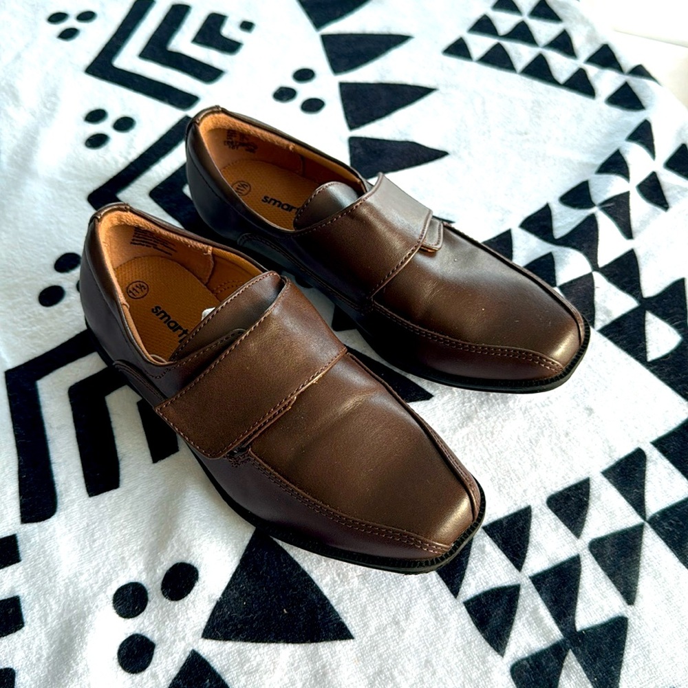 Synthetic leather brown dress shoes for kids 11.5